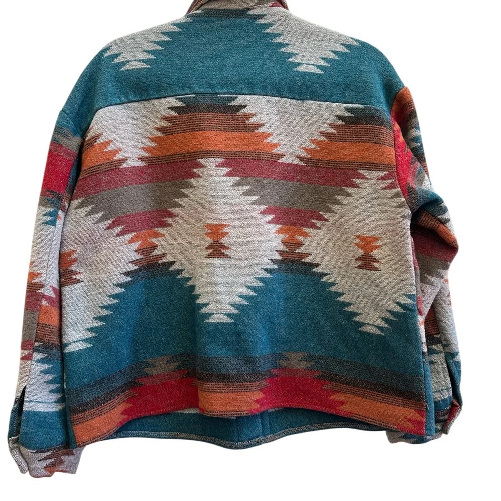 SHEIN Southwestern Aztec Button Jacket Teal Rust Western Shacket M - Picture 2 of 5